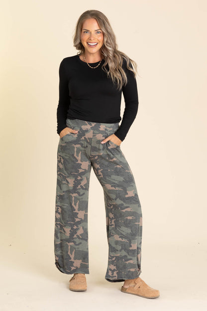 Camo Soft Knit Slit Side Pants