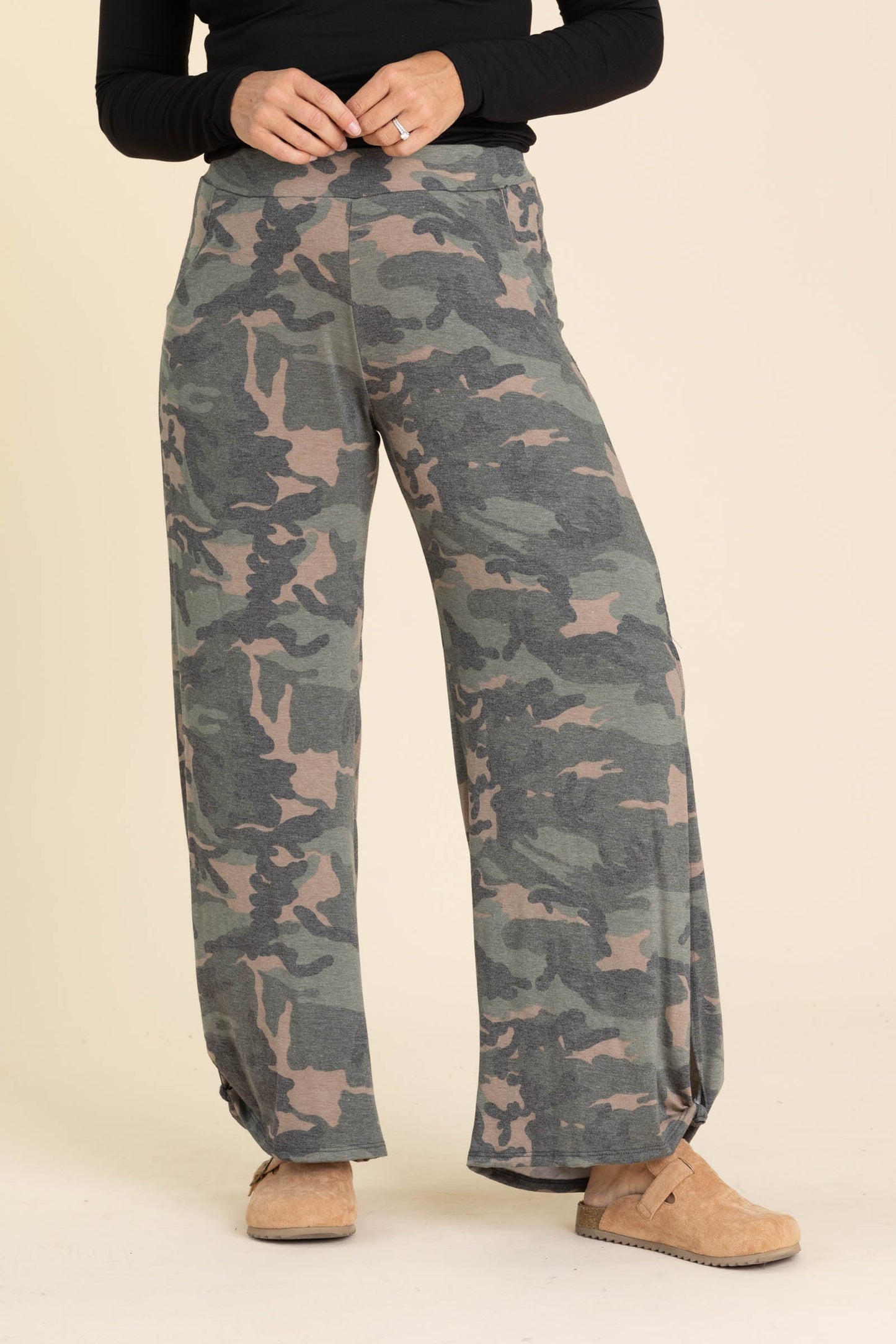 Camo Soft Knit Slit Side Pants