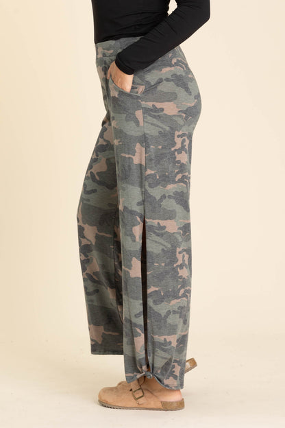 Camo Soft Knit Slit Side Pants