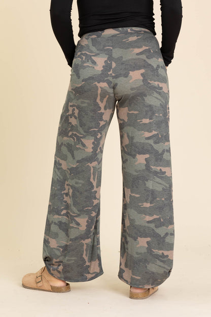 Camo Soft Knit Slit Side Pants
