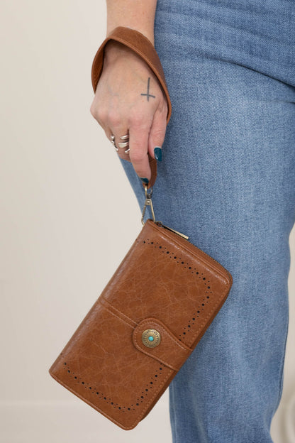 Cognac Western Wallet With Wristlet