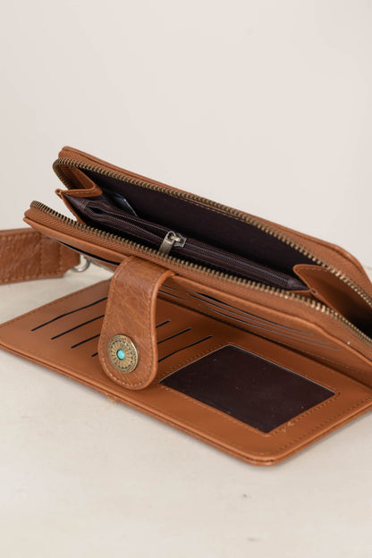 Cognac Western Wallet With Wristlet