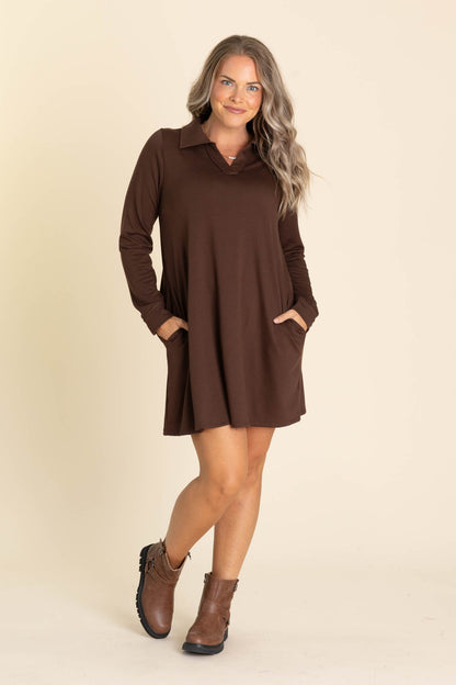 Collared Long Sleeve Knit Dresses With Pockets