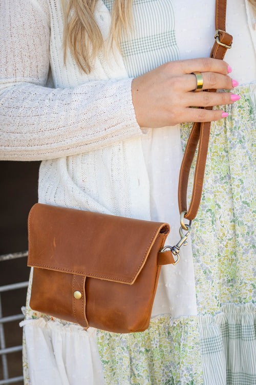 Camel Crazy Horse Genuine Leather Crossbody