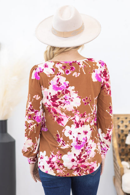 Cinnamon And Fuchsia Floral Print Sweater