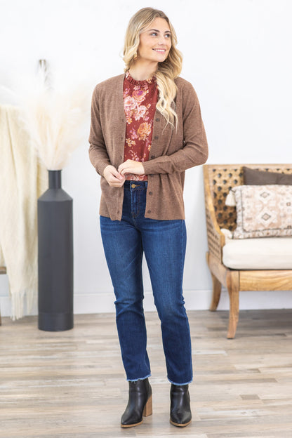 Brown V-Neck Cardigan With Buttons
