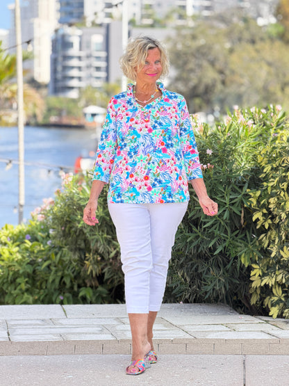 LULU B PARADISE GARDEN RUFFLE SLEEVE TOP
