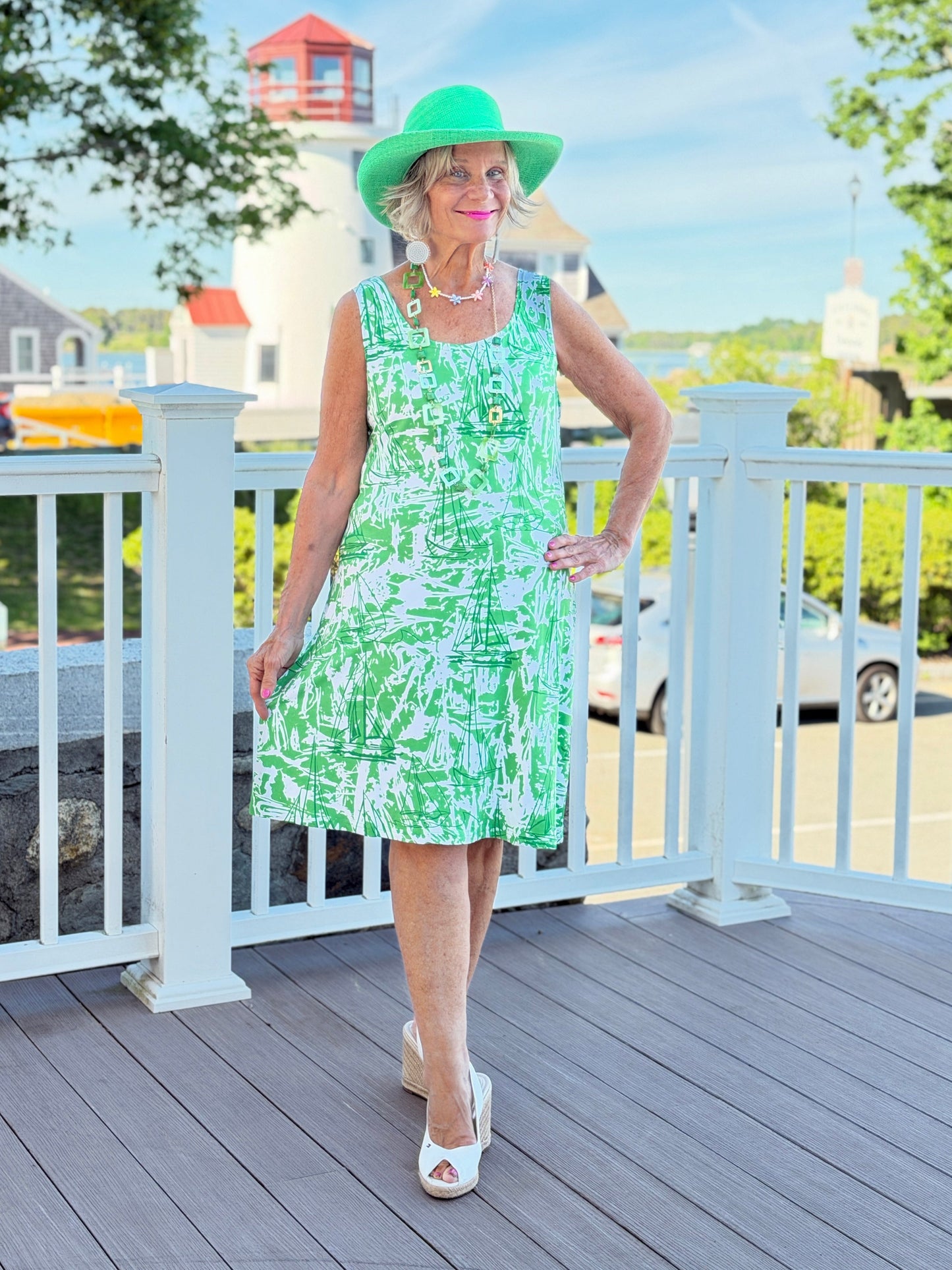 HARBOR LIGHTS GREEN SAILBOAT DRESS