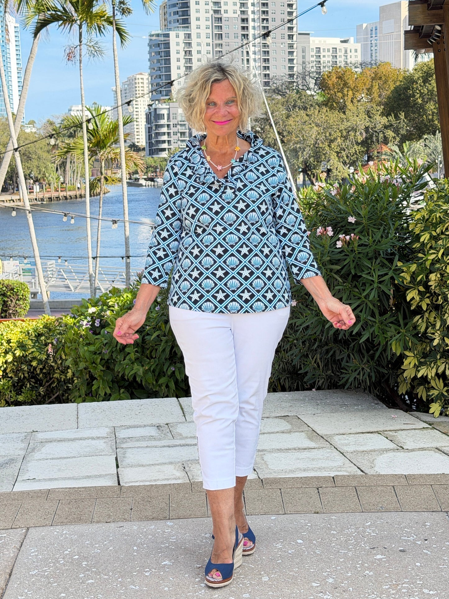 LULU B OCEAN TREASURES RUFFLE SLEEVE TOP