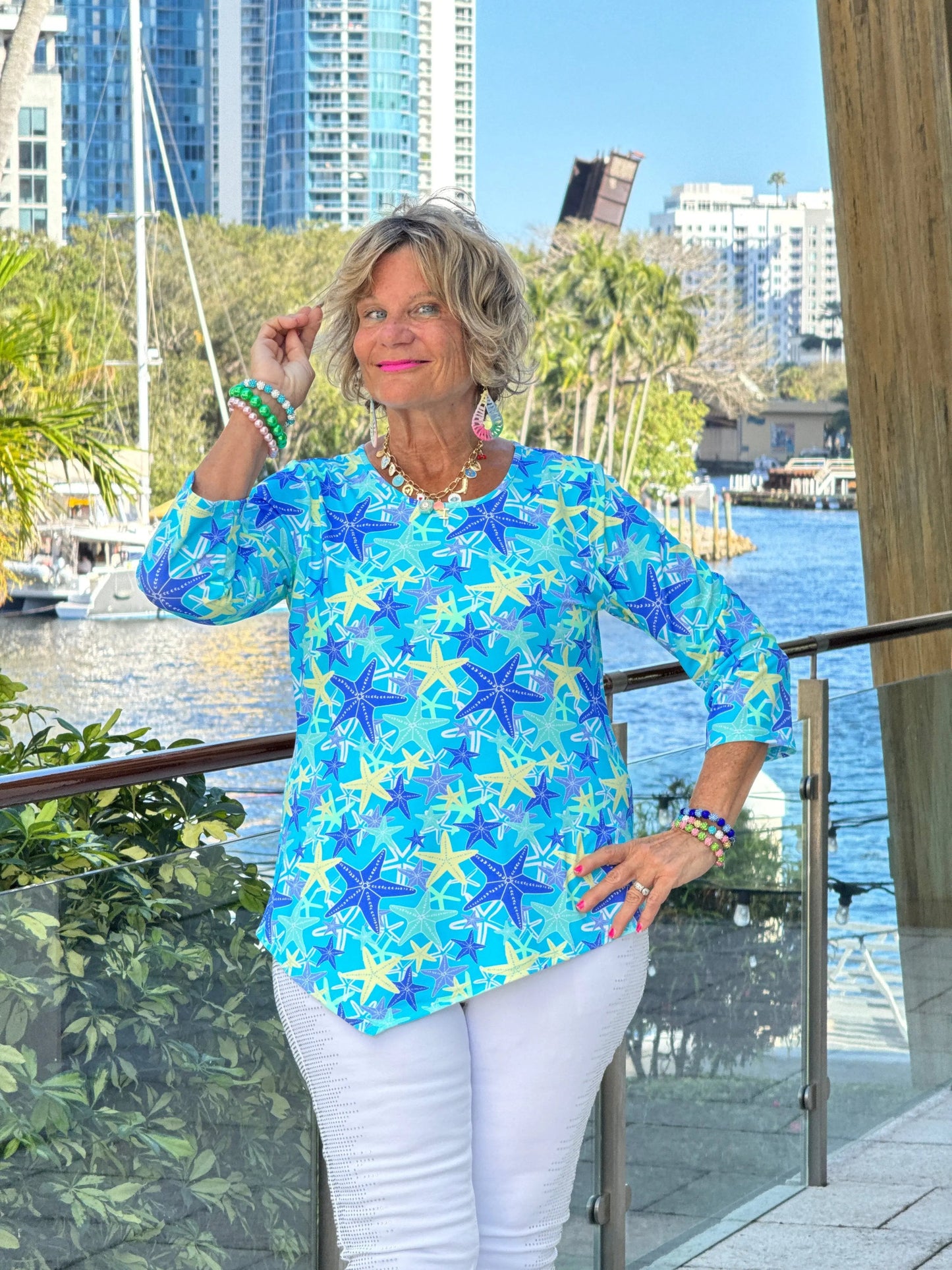 LULU B STARFISH SPLASH ASYMMETRIC TOP