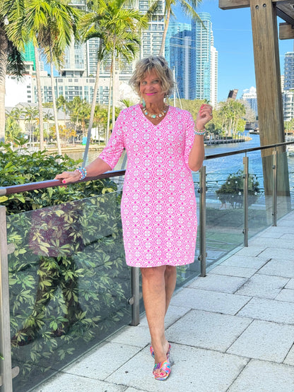 LULU B TROPIC PETALS ELBOW SLEEVE DRESS