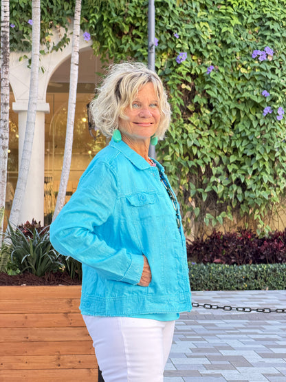 LULU-B AQUA METALLIC LINEN JACKET
