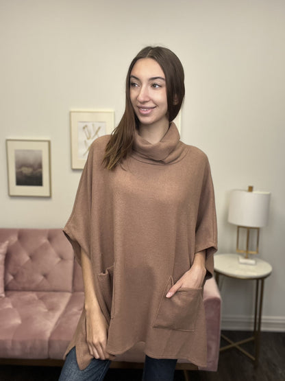 Minutes Before Women's Cowl Neck Front Pocket Short Sleeve Top