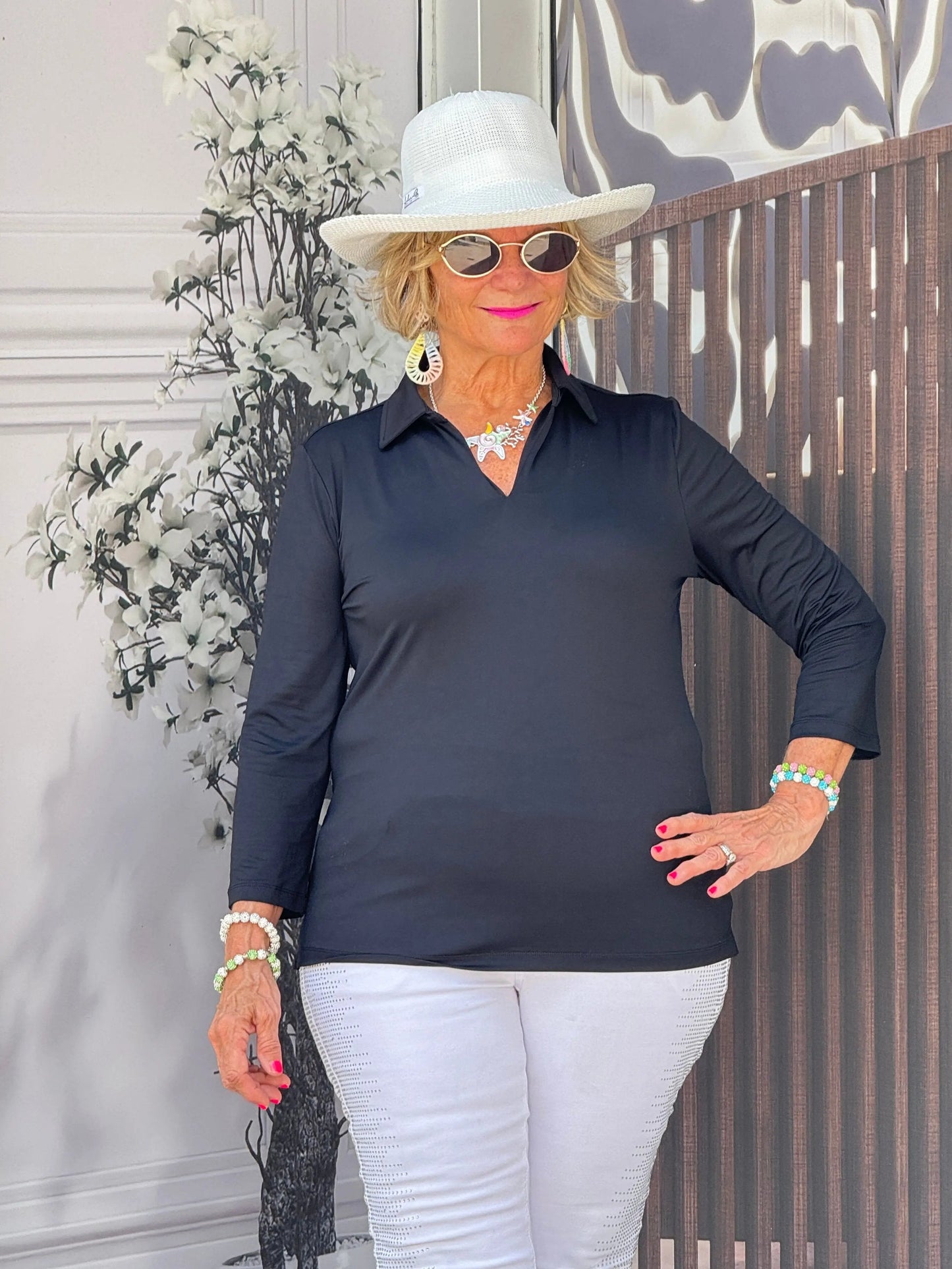 LULU-B SOLID BLACK SLEEVE COLLAR SLEEVE
