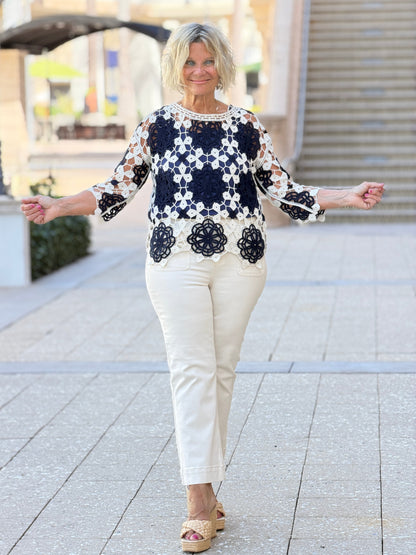 Flare Twill Pants With Bow Patch Pockets