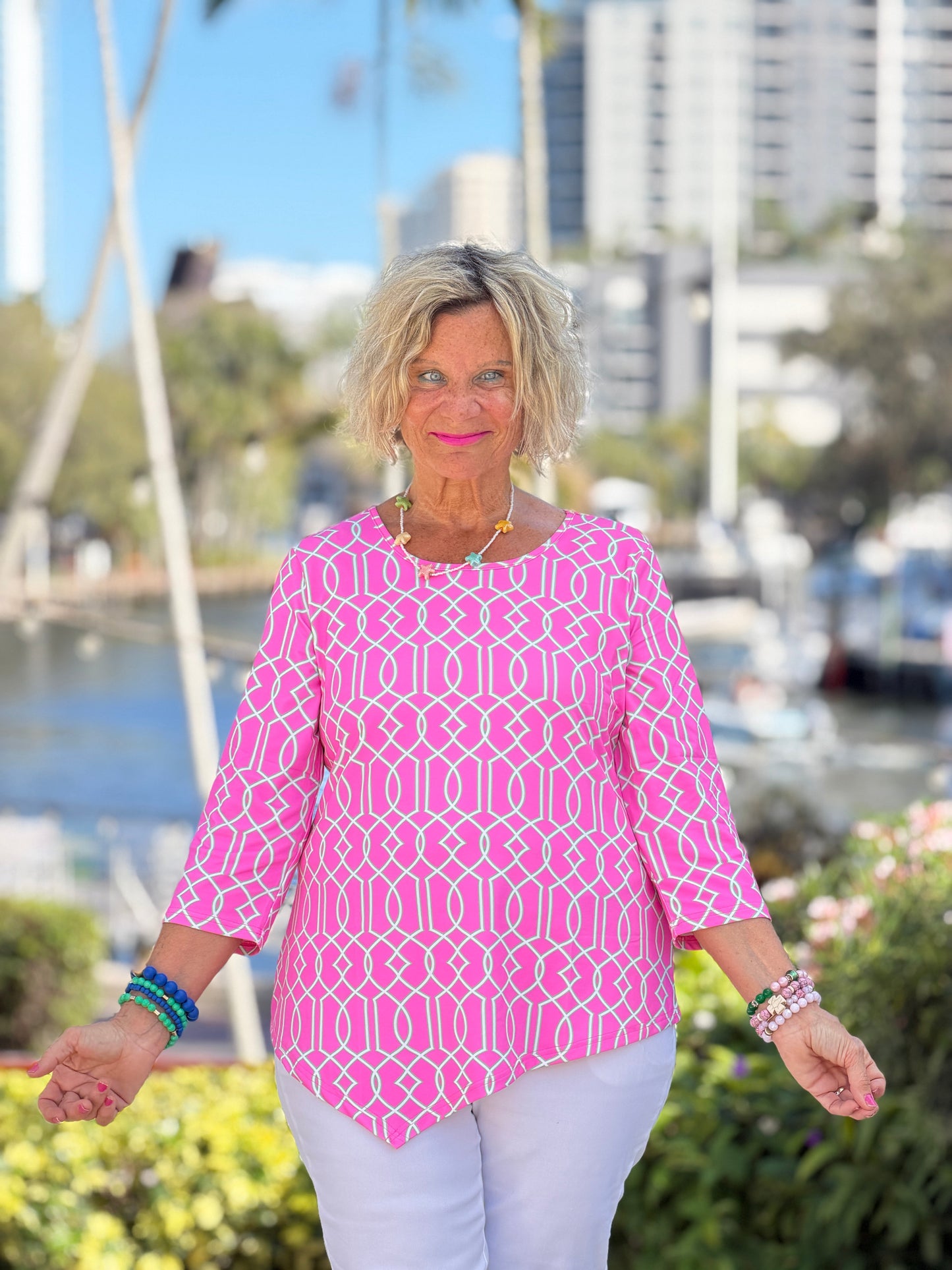 LULU B PALM BEACH LATTICE ASYMMETRIC TOP