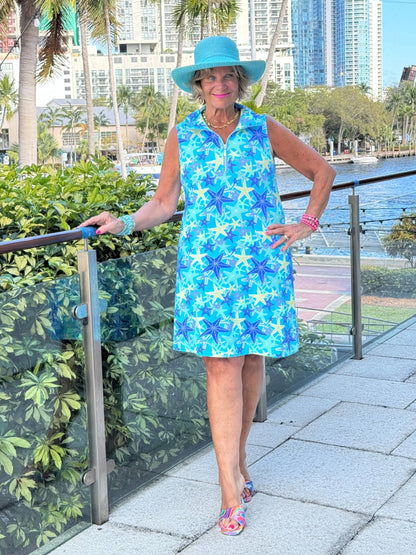 LULU B STARFISH SPLASH ZIPPER SWING DRESS