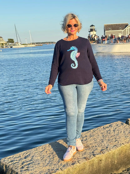 LULU-B NAVY SEAHORSE SWEATER