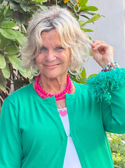 LULU B GREEN CASHMERE FRINGE