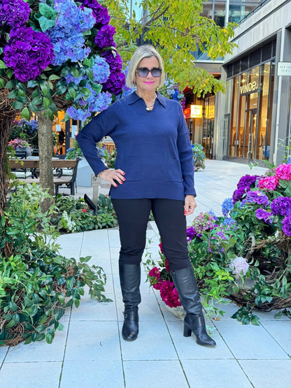 LULU-B 2 POCKET CASHMERE NAVY SWEATER