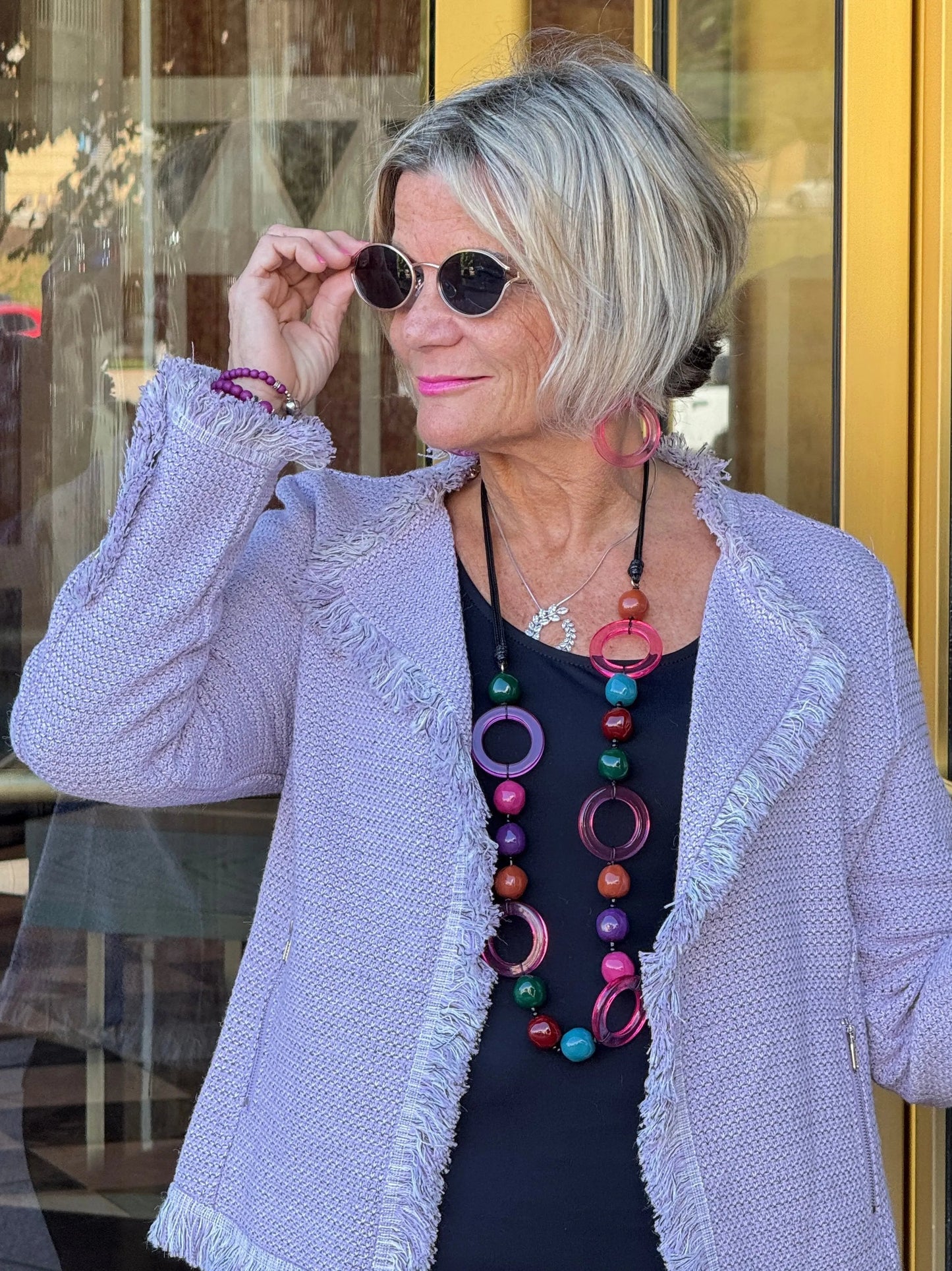 LULU-B CITY LIMIT BRIGHT PERI FRINGE JACKET
