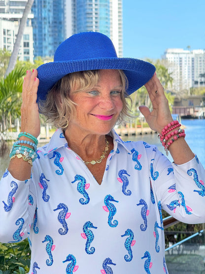 LULU B SHORELINE CHARM 3/4 SLEEVE V-NECK COLLAR SHIRT