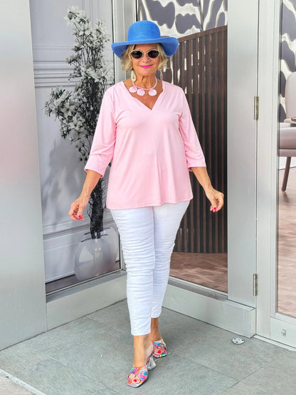 LULU-B CLEAR PINK TAILORED V TOP