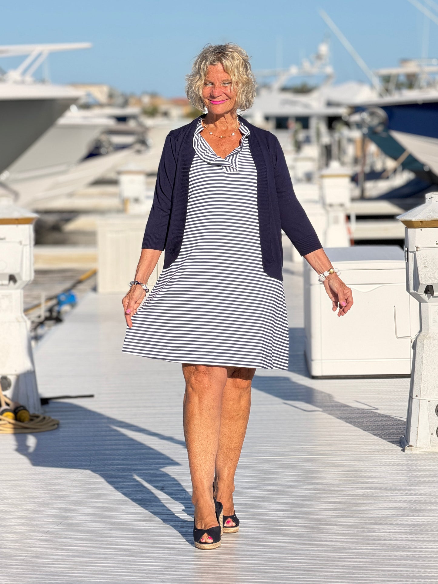 DOCKSIDE NAVY SLEEVELESS RUFFLE DRESS