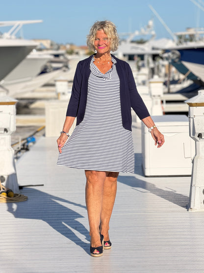 DOCKSIDE NAVY SLEEVELESS RUFFLE DRESS