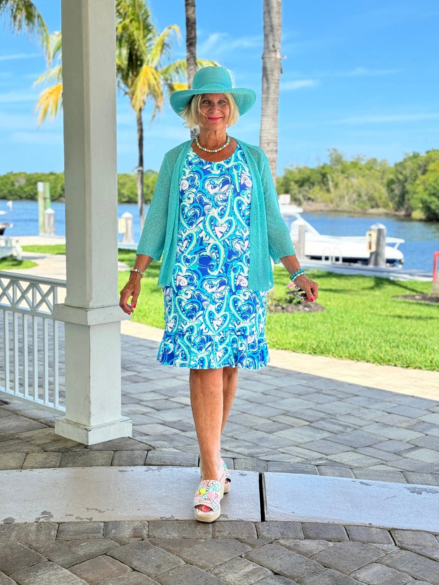 BLUE DREAMING HEARTS  HALTER RUFFLE DRESS
