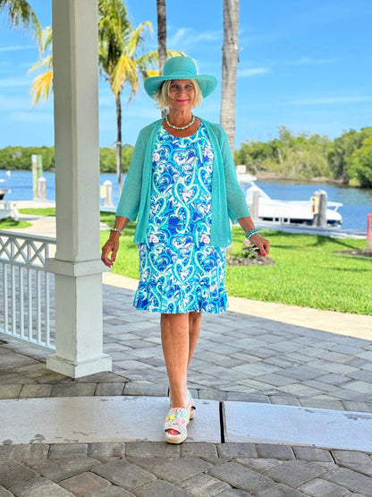 BLUE DREAMING HEARTS  HALTER RUFFLE DRESS