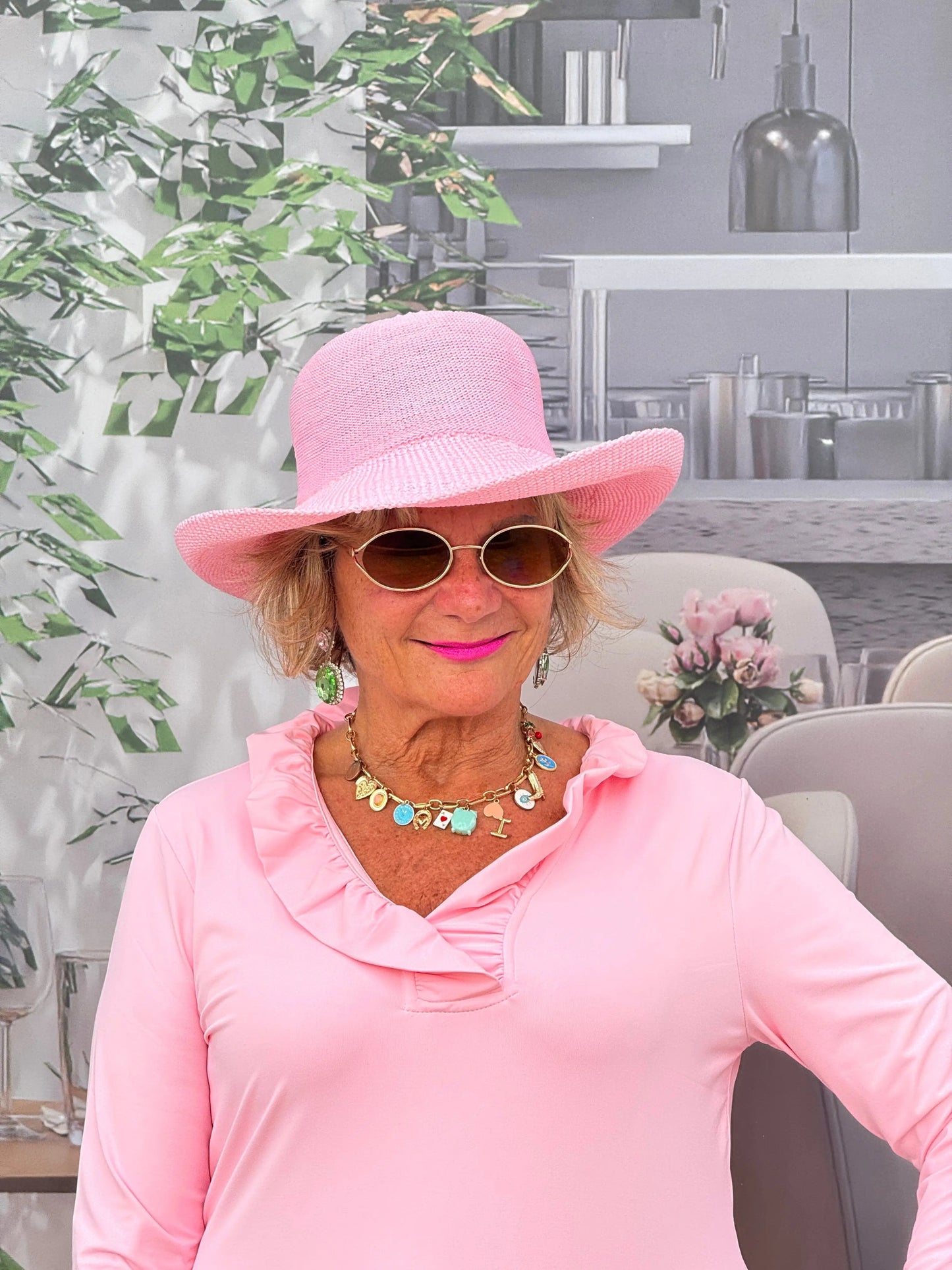 CLEAR PINK RUFFLE SLEEVE TOP