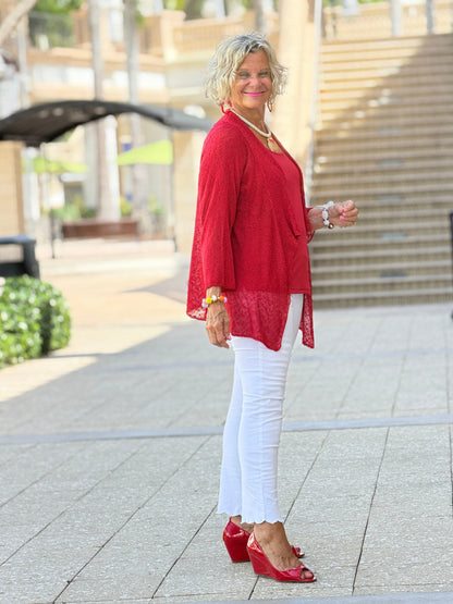 LULU B RED MESH RUFFLE  WRAP