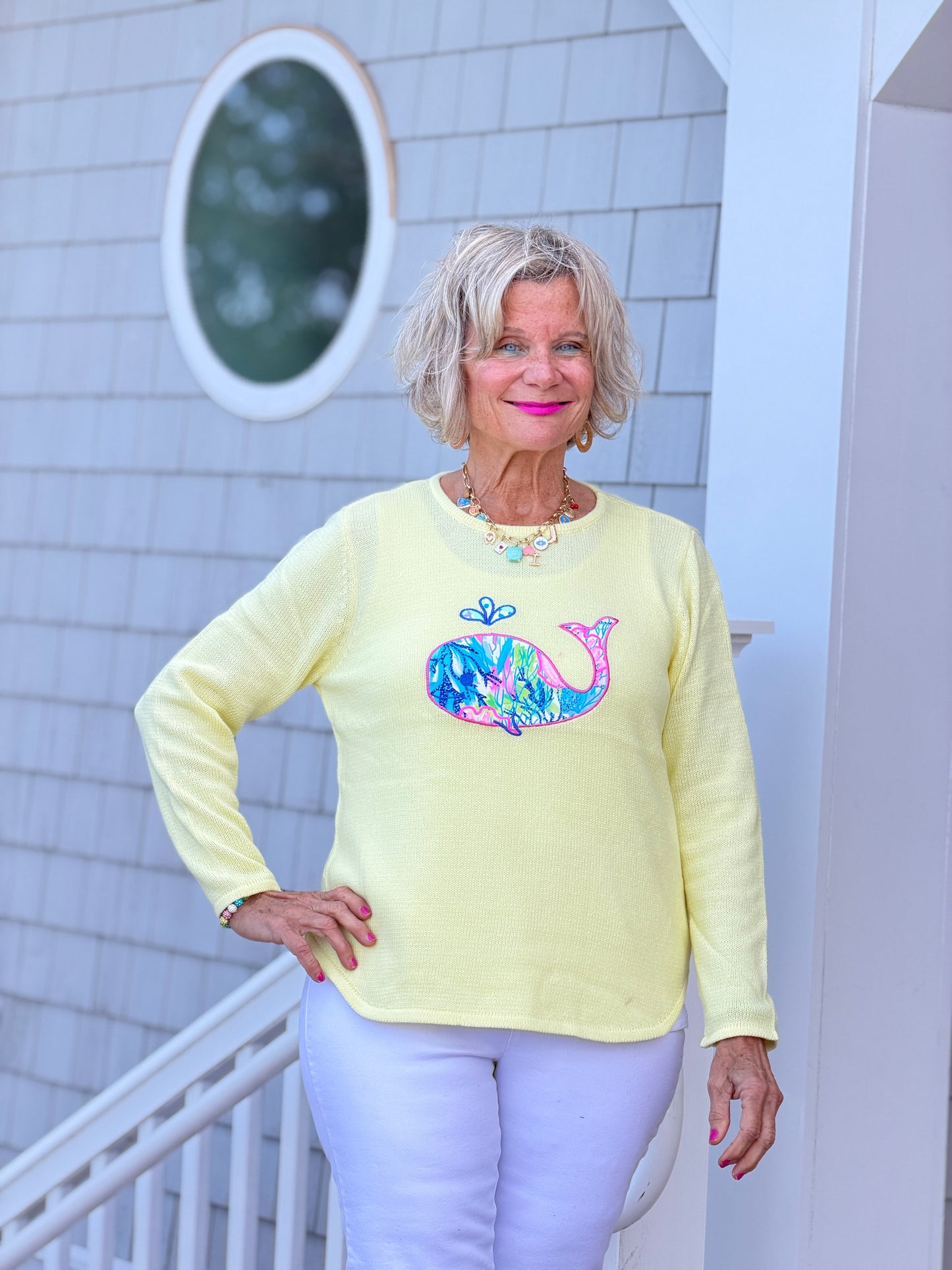 BEACH CLUB YELLOW WHALE SWEATER