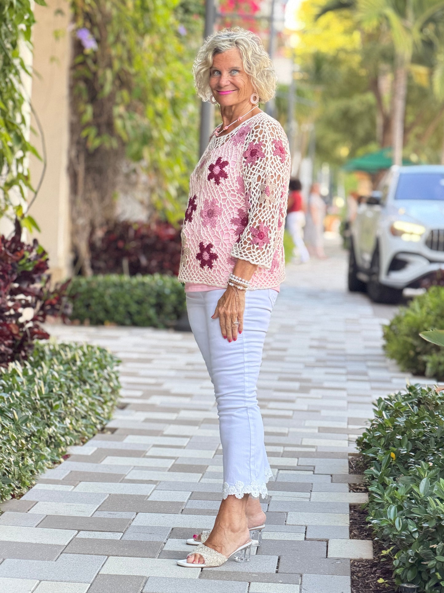 Floral Hand-Crochet Top - Carnation