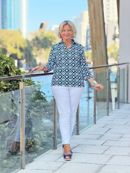 LULU B OCEAN TREASURES COLLAR SLEEVE TOP