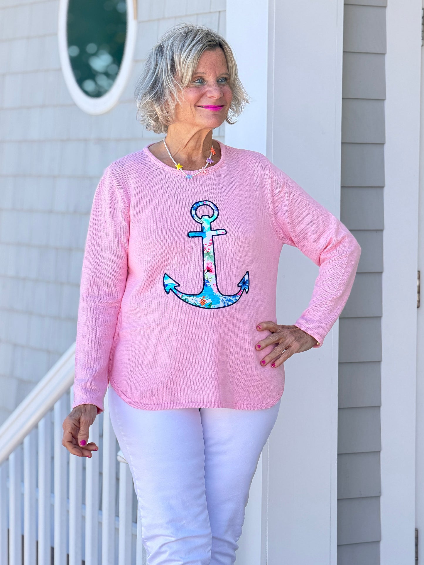 BEACH CLUB PINK ANCHOR SWEATER