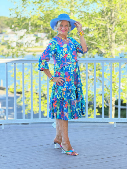 CORAL GARDEN RUFFLE V Neck DRESS