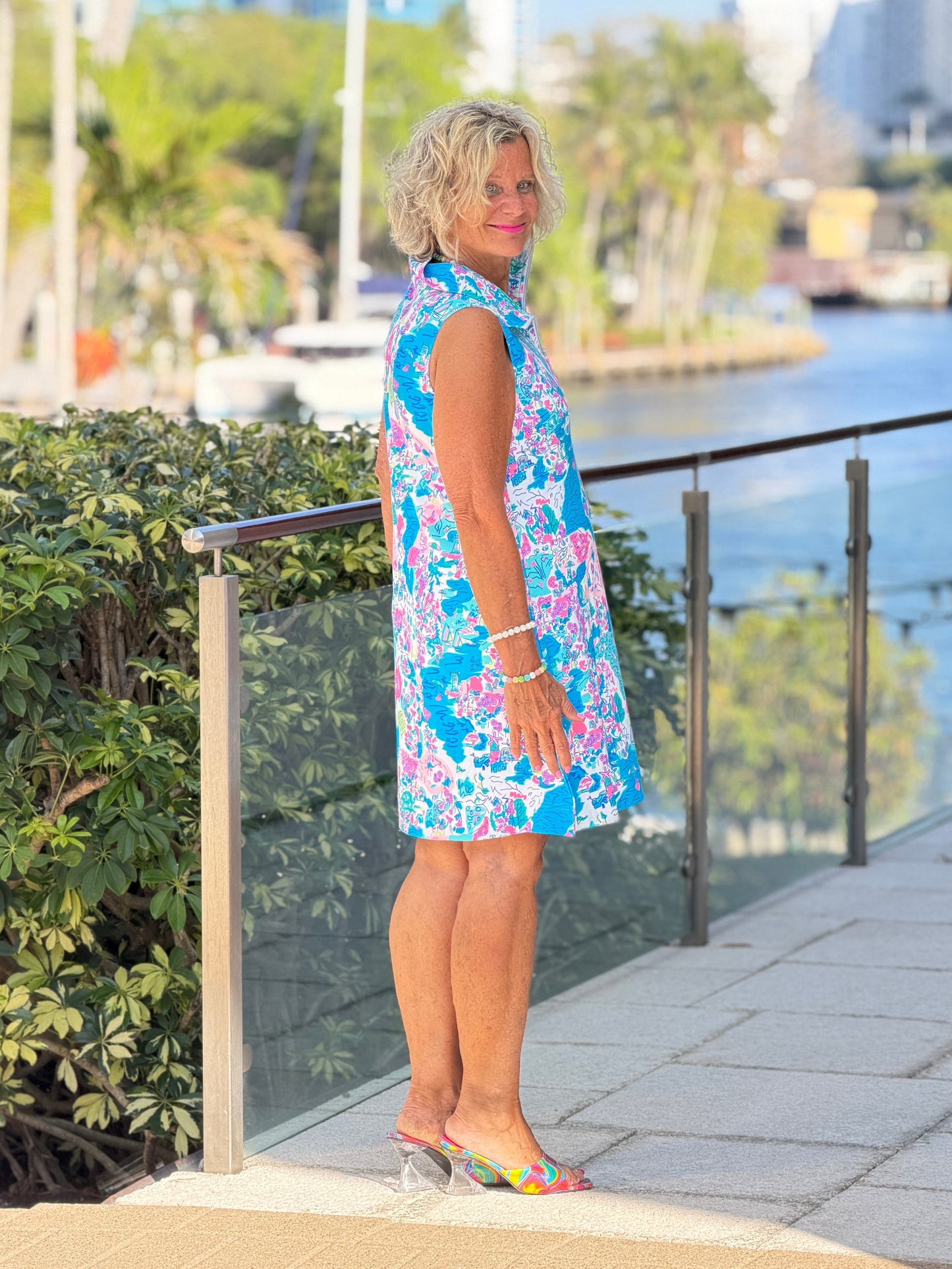 LULU B  PALM BEACH SPLASH HALF ZIPPER DRESS