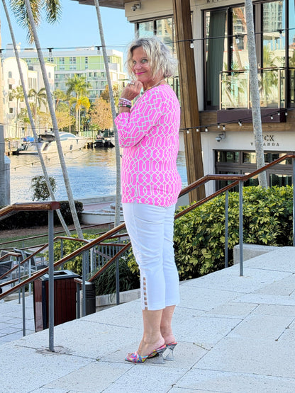 LLULU B PALM BEACH LATTICE V NECK TOP