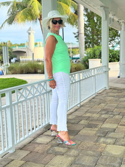 CLEAR LIME SOLID SLEEVELESS V TOP