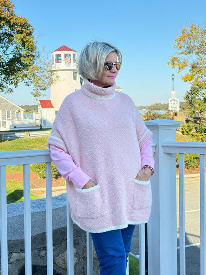 COLOR BLOCK TURTLE PINK POCKET SWEATER