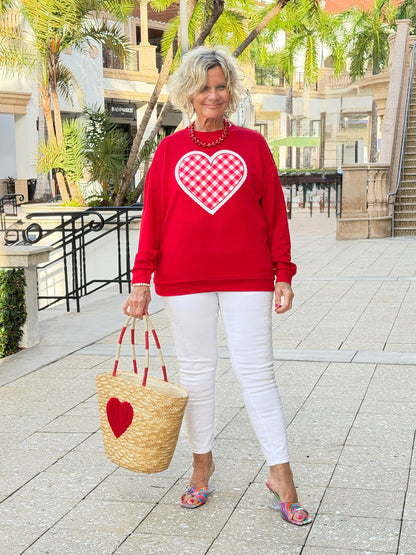 Faux Straw Heart Tote BAg