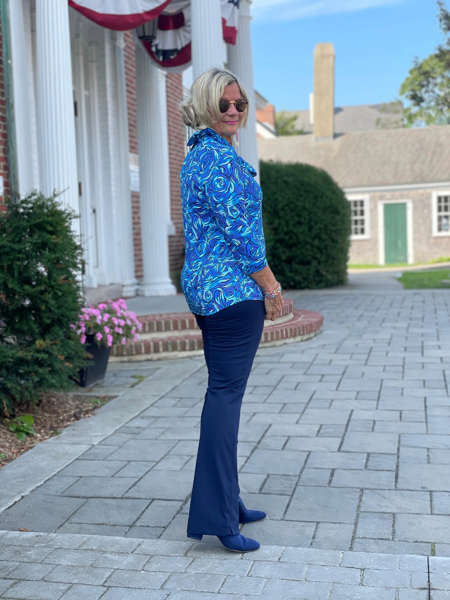 FANTASTIA BLUE RUFFLE SLEEVE TOP