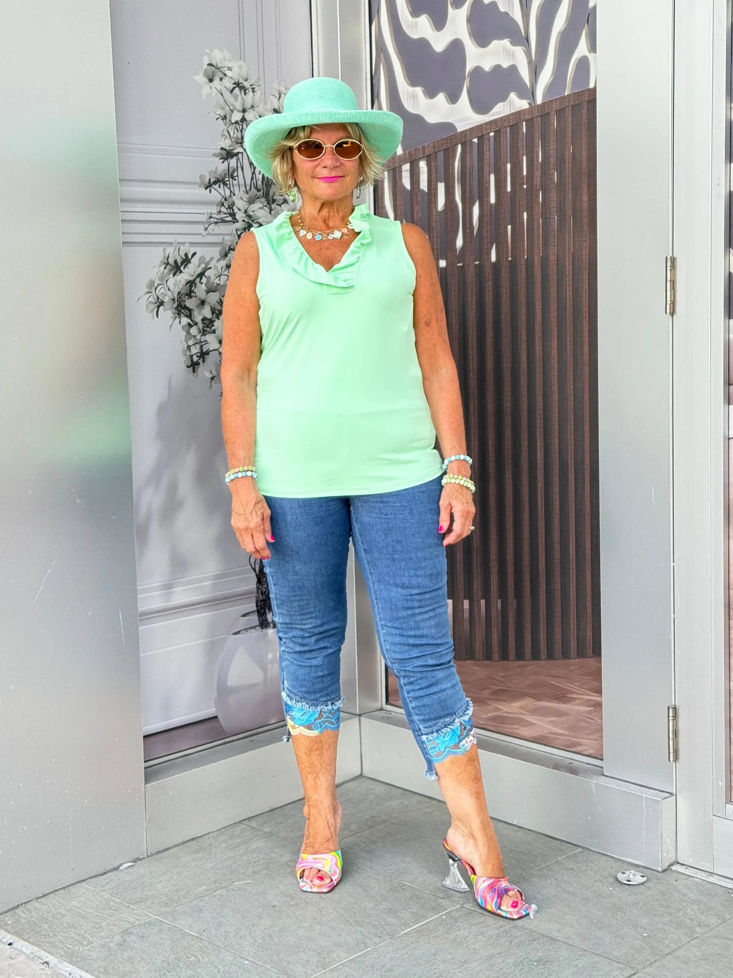 CLEAR LIME SLEEVELESS RUFFLE