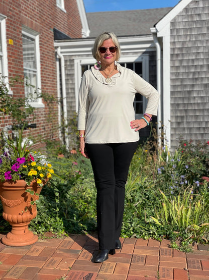 LULU-B SOLID STONE RUFFLE TOP
