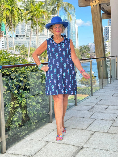 LULU B MIDNIGHT REEF RUFFLE DRESS