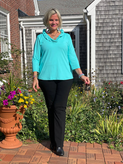 LULU-B SOLID AQUA RUFFLE TOP