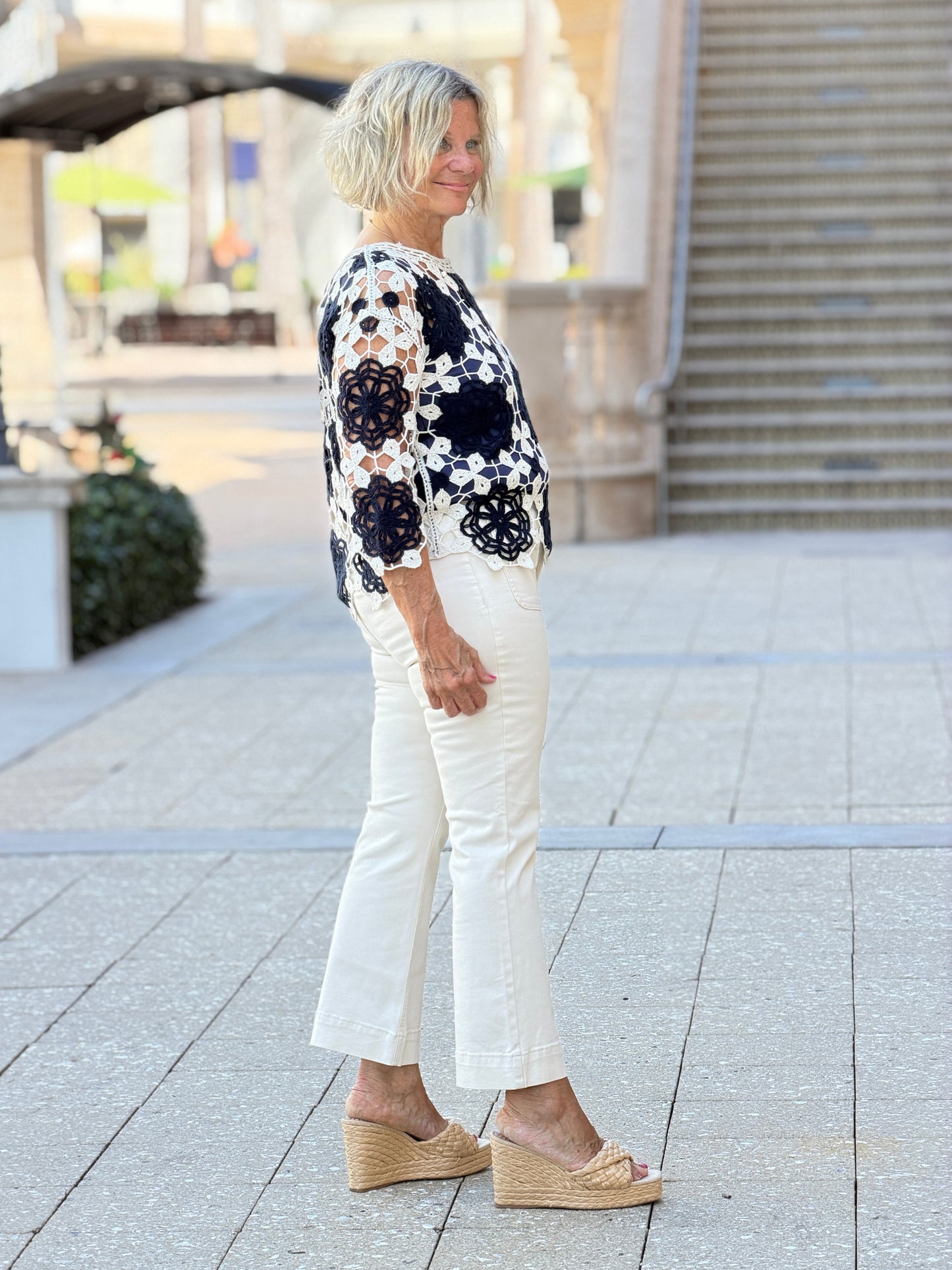 Flare Twill Pants With Bow Patch Pockets