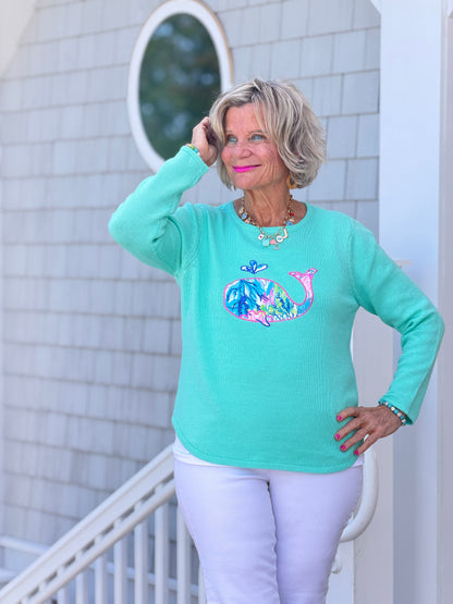 BEACH CLUB SEAFOAM WHALE SWEATER